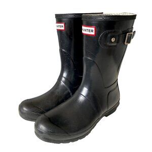 Hunter Original Gloss Short Waterproof‎ Rain Boot Black Sz 8M/9F Outdoor Preppy
